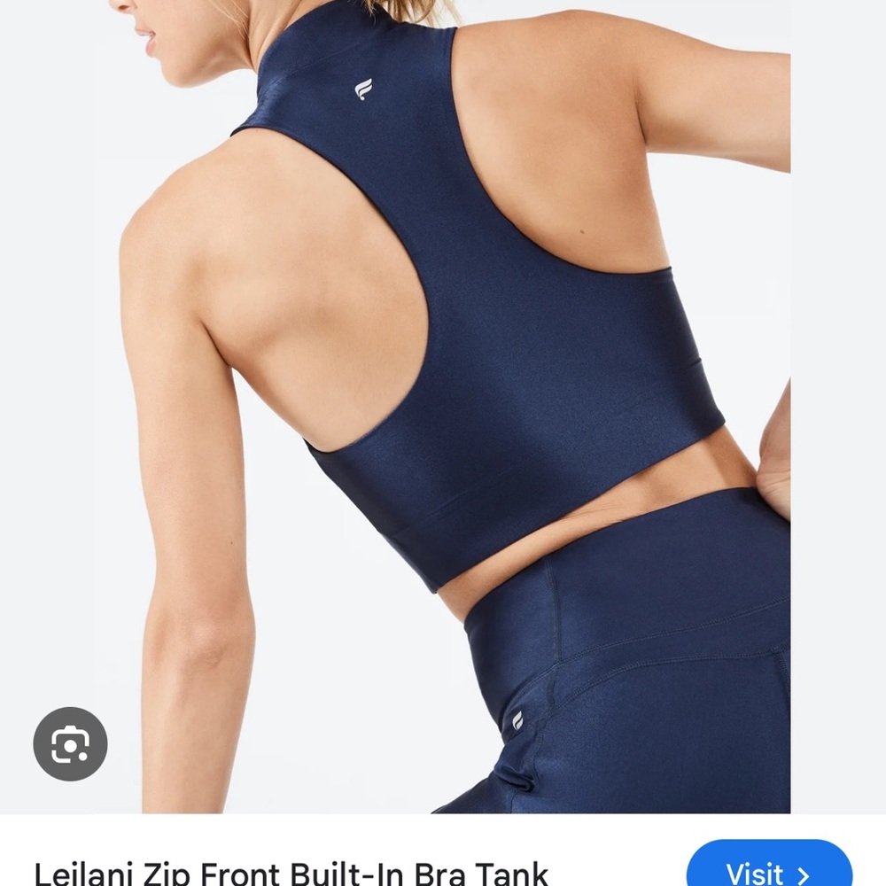 1477- Fabletics Leilani zip front bra tank/ mock neck top- large- navy blue